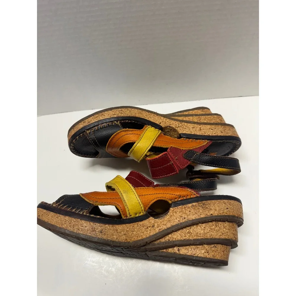 Art Company 992 Multi Color Leather Cork Wedge Platform Sandals Womens 39 8.5‎